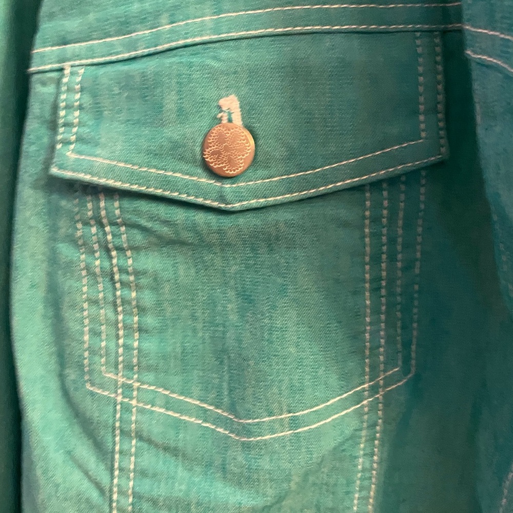Women's Teal Denim Jacket - Picture 3 of 9